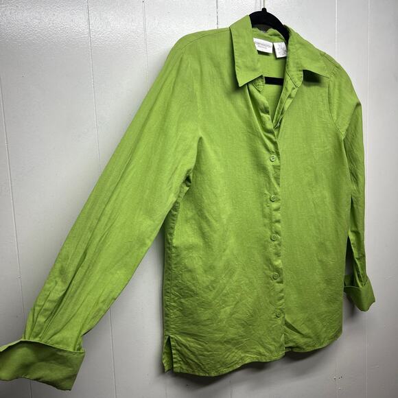 Worthington Vintage Line Cotton Lime Green Button Front Womens Shirt Size Small - Picture 5 of 13